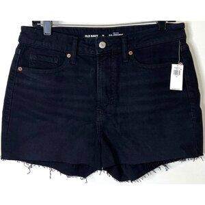 Old Navy Black High-Rise O.G. Straight Denim Shorts Raw Hem Pockets Size 10
